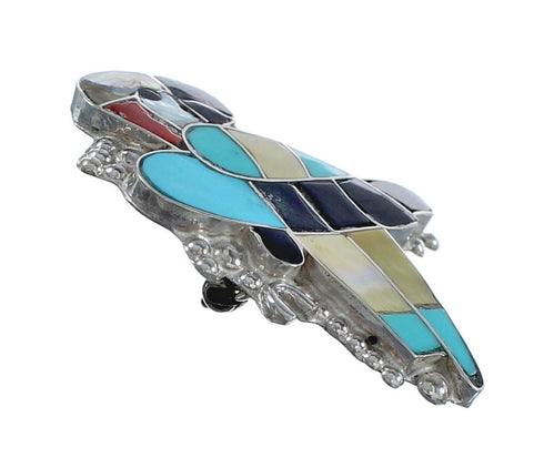 Native American Zuni Authentic Sterling Silver Multicolor Bird Pin Pendant JX124403